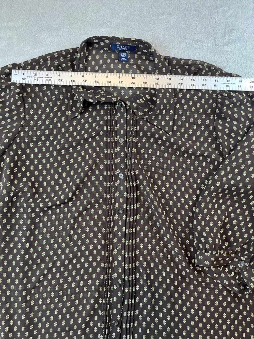 Chaps Plus sz 20w Sheer Blouse Pin Tuck Geometric Print Office Chic Tunic Blouse - Picture 10 of 16